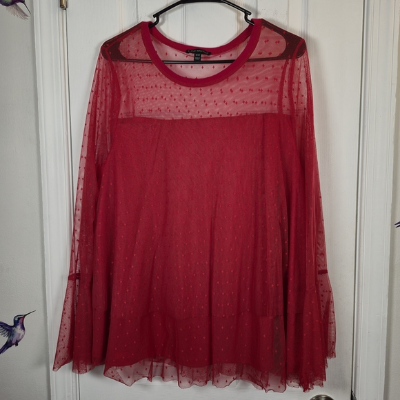 Lane Bryant Red Swiss Dot Mesh Bell Sleeve Tunic – Romantic Plus Size 18/20 - Picture 2 of 9